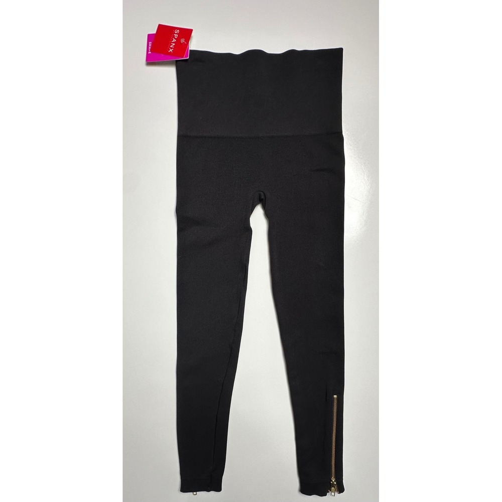 Spanx Look at Me Now Seamless Side Zip Leggings Black Gold Ankle Zipper Size XS